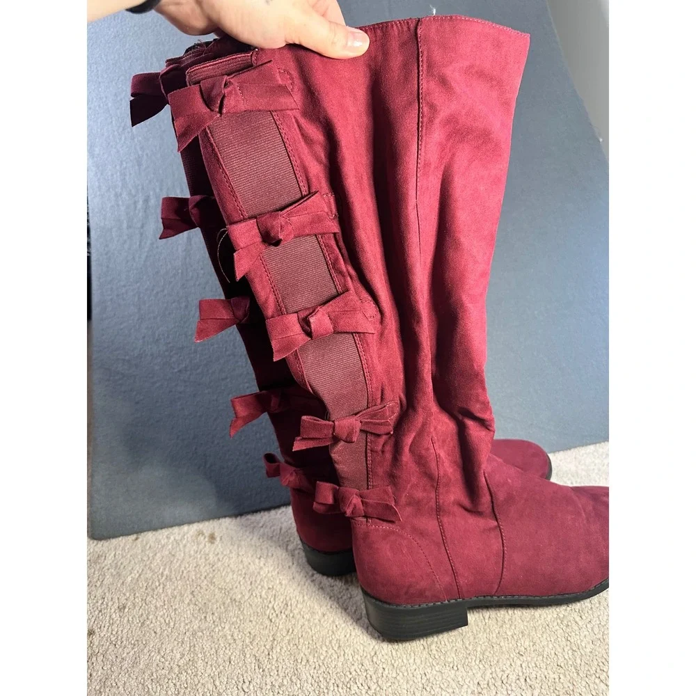 Torrid Burgundy Wine Over-the-Knee Bow Detail Boots Size 10 Wide Calf